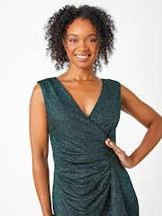 Roman Green Petite Ruched Waterfall Stretch Dress - Image 4 of 5