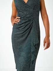 Roman Green Petite Ruched Waterfall Stretch Dress - Image 5 of 5