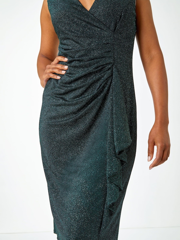 Roman Green Petite Ruched Waterfall Stretch Dress - Image 5 of 5