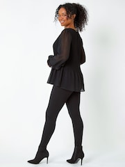 Roman Black Petite Pleated Frill Detail Top - Image 3 of 5
