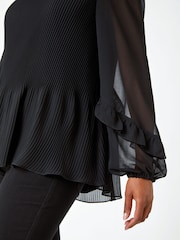 Roman Black Petite Pleated Frill Detail Top - Image 5 of 5