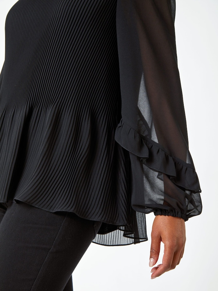 Roman Black Petite Pleated Frill Detail Top - Image 5 of 5