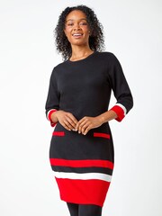 Roman Black Petite Colour Block Pocket Jumper Dress - Image 1 of 5
