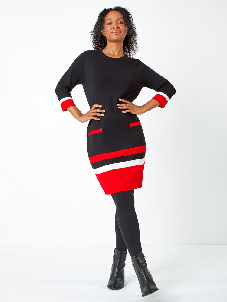 Roman Black Petite Colour Block Pocket Jumper Dress - Image 2 of 5