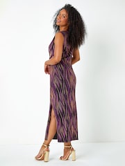 Roman Purple Petite Metallic Twist Maxi Stretch Dress - Image 2 of 5