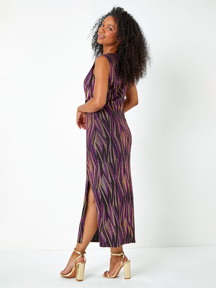 Roman Purple Petite Metallic Twist Maxi Stretch Dress - Image 2 of 5
