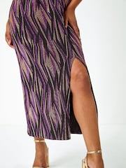 Roman Purple Petite Metallic Twist Maxi Stretch Dress - Image 5 of 5