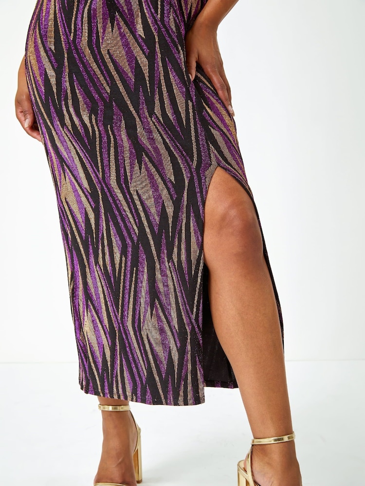 Roman Purple Petite Metallic Twist Maxi Stretch Dress - Image 5 of 5