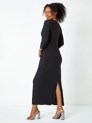 Roman Black Petite Gathered Maxi Stretch Dress - Image 2 of 5