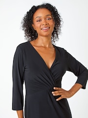 Roman Black Petite Gathered Maxi Stretch Dress - Image 4 of 5