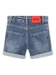 HUGO Blue Denim Logo Shorts - Image 2 of 2