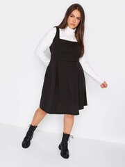 Yours Curve Black Pinafore Square Neck Scuba Dress - Image 1 of 3