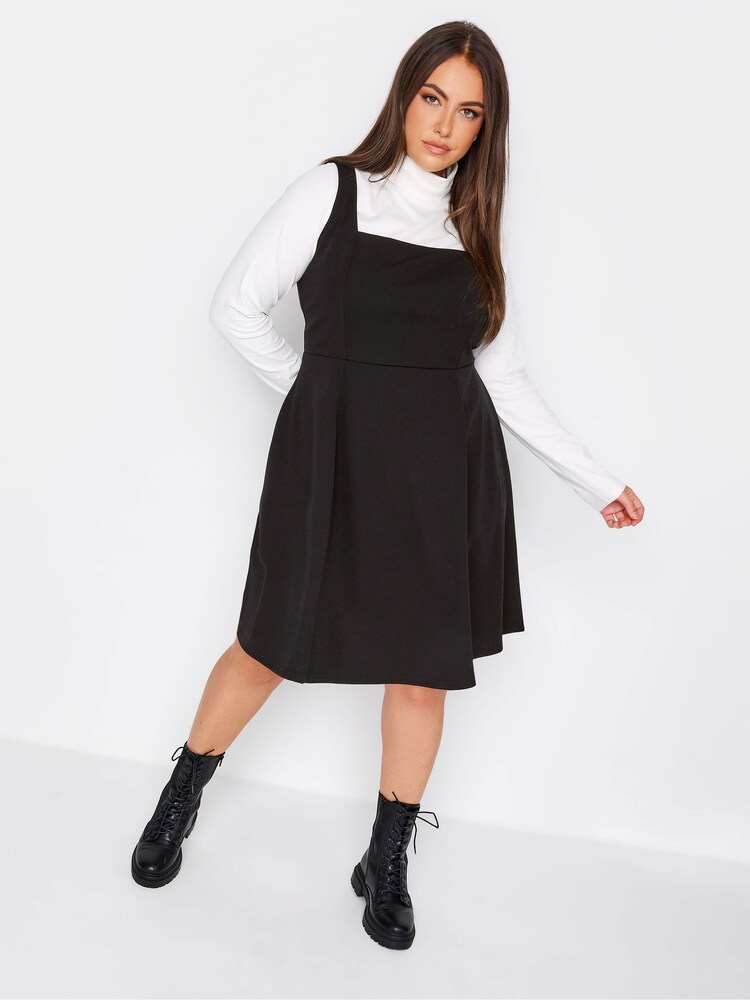 Yours Curve Black Pinafore Square Neck Scuba Dress - Image 1 of 3