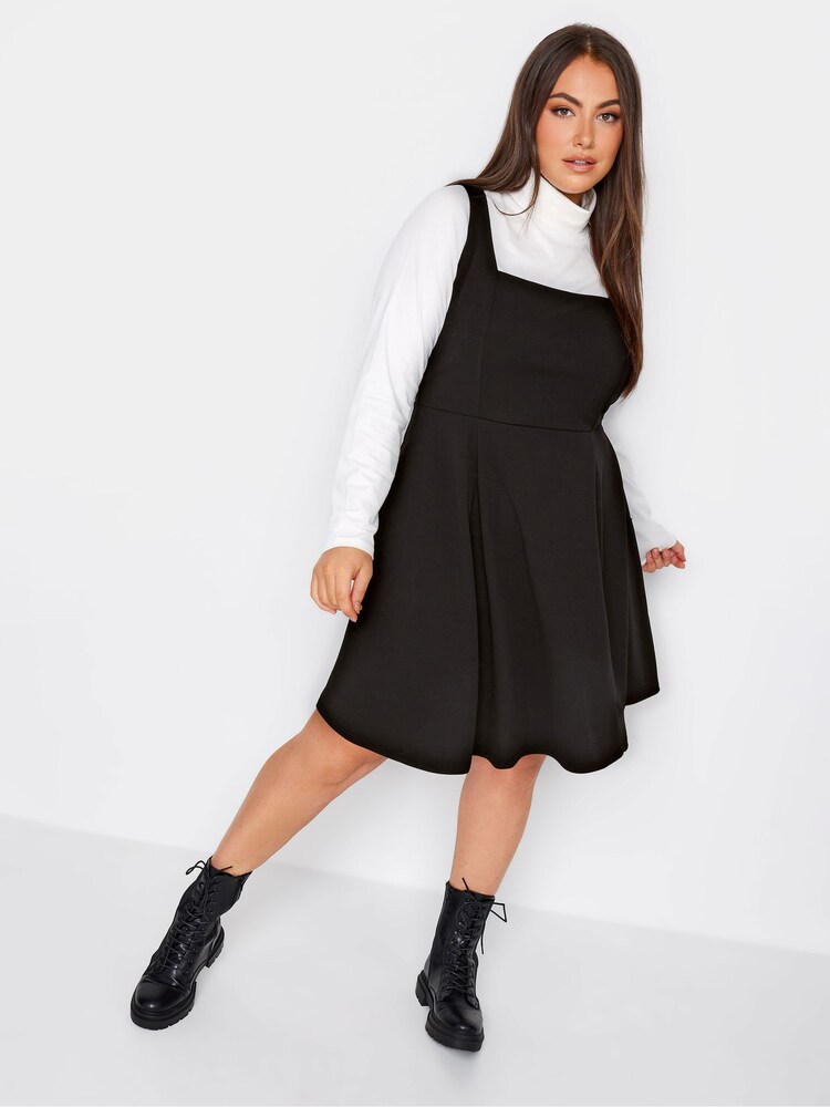 Yours Curve Black Pinafore Square Neck Scuba Dress - Image 3 of 3