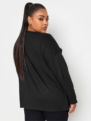 Yours Curve Black Long Sleeve Drop Shoulder T-Shirt - Image 2 of 4