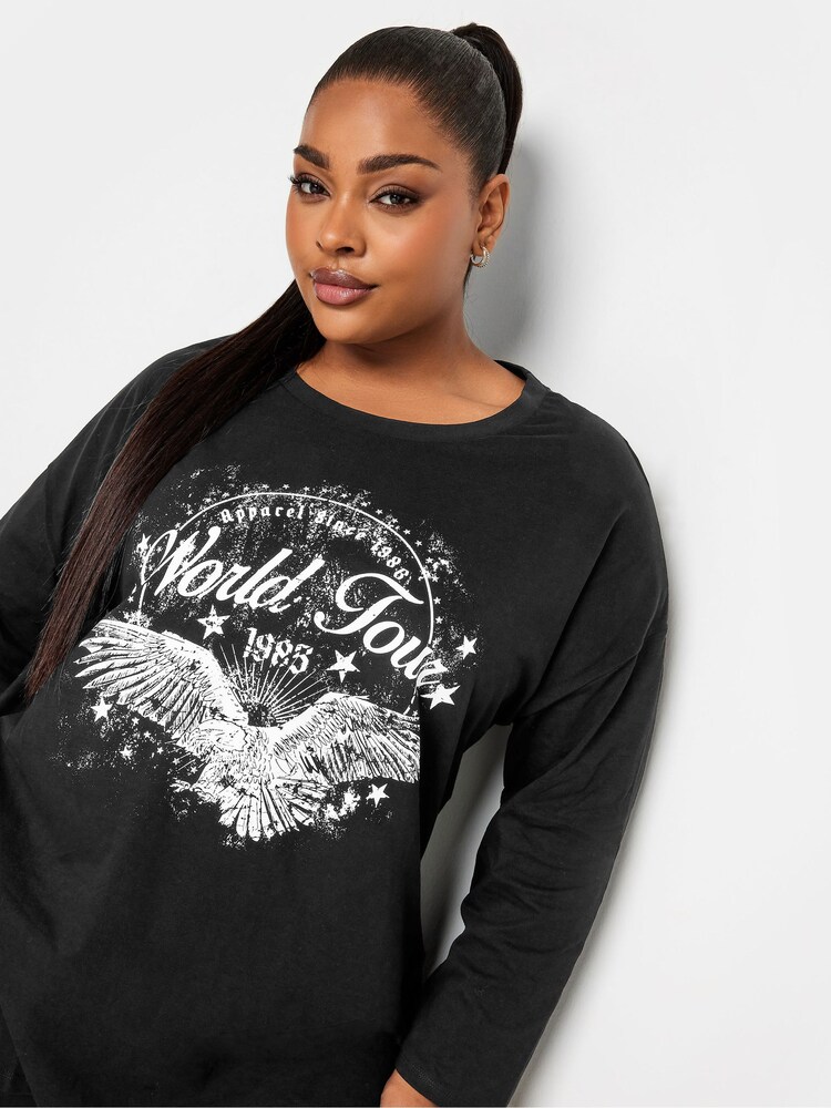 Yours Curve Black Long Sleeve Drop Shoulder T-Shirt - Image 4 of 4