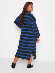 Yours Curve Blue Oversized Long Sleeve T-Shirt Jumbo Stripe Cuffed Dress - Image 2 of 4