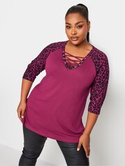 Yours Curve Pink Lattice Detail Eyelet Top - Image 1 of 4
