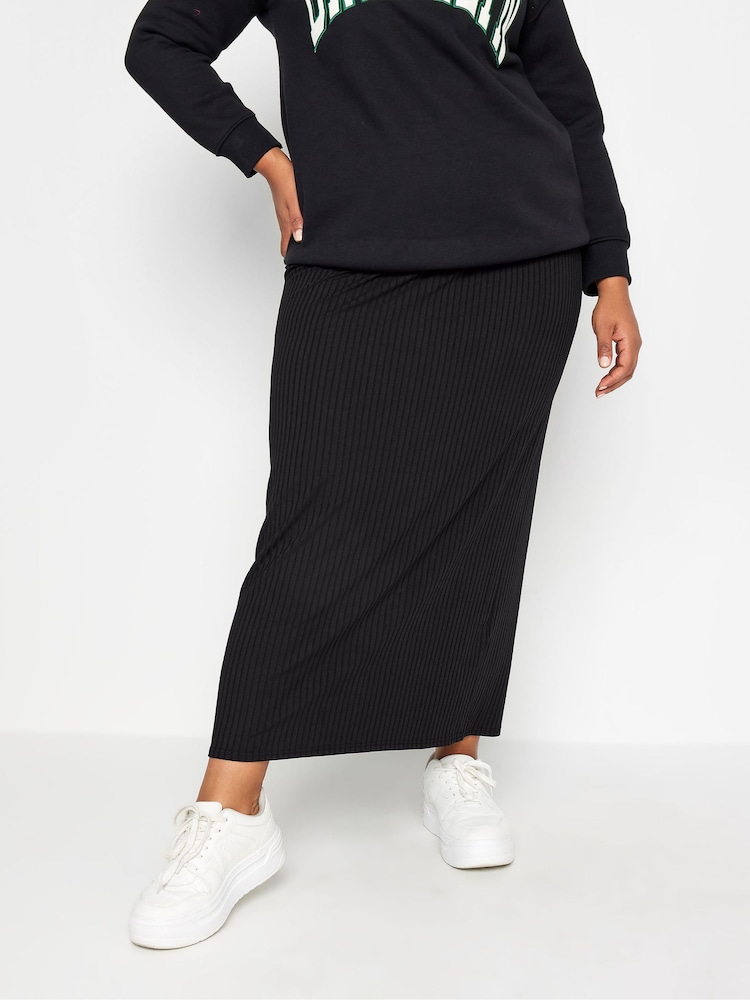 Yours Curve Black Ribbed Skirt - Image 1 of 3