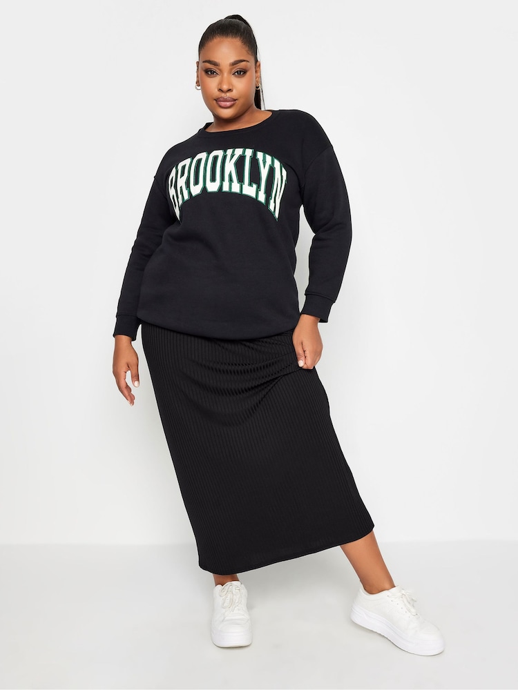 Yours Curve Black Ribbed Skirt - Image 3 of 3