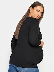 Yours Curve Black Maternity Ribbed Top With Poppers - Image 2 of 4