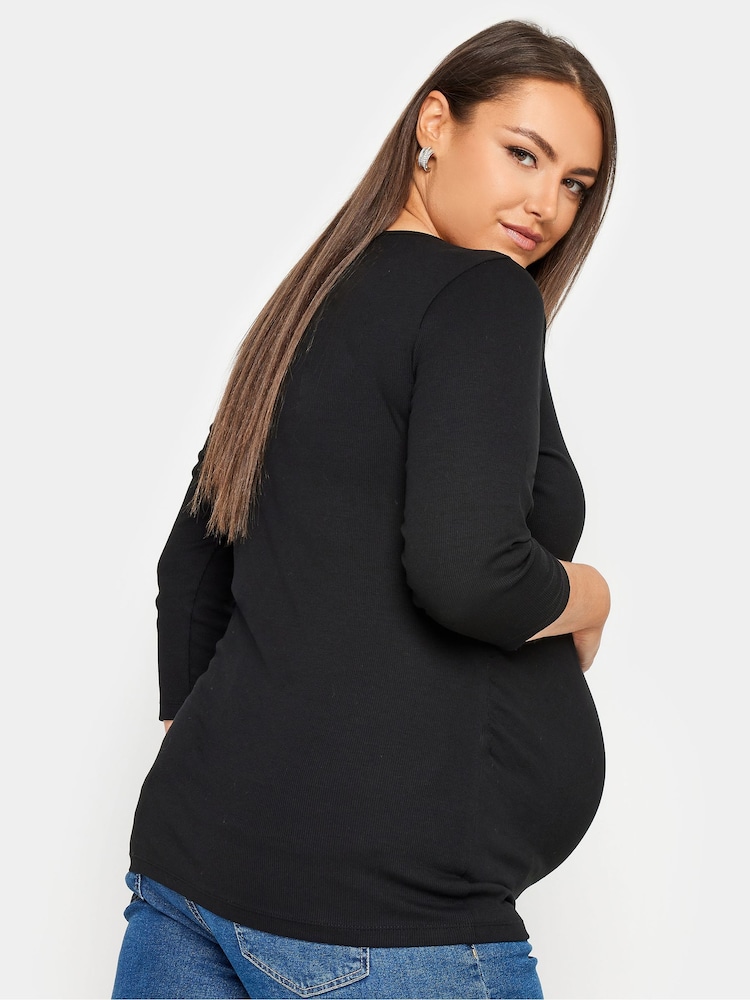 Yours Curve Black Maternity Ribbed Top With Poppers - Image 2 of 4