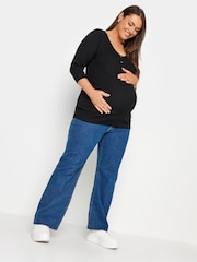 Yours Curve Black Maternity Ribbed Top With Poppers - Image 3 of 4