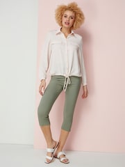 Roman Khaki Green Cropped Stretch Capri Trousers - Image 3 of 4