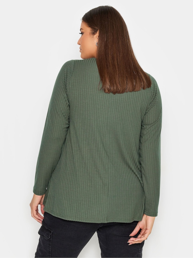 Yours Curve Green Limited Long Sleeve Ribbed Button Front Tunics - Image 2 of 4 Yours Curve Green Limited Long Sleeve Ribbed Button Front Tunics - Image 2 of 4