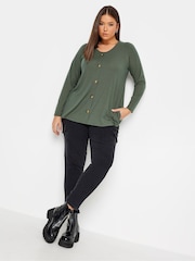 Yours Curve Green Limited Long Sleeve Ribbed Button Front Tunics - Image 3 of 4
