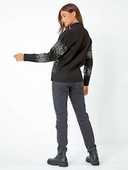 Roman Black Sequin Stripe Knitted Stretch Jumper - Image 2 of 5