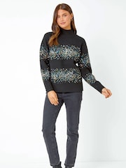 Roman Black Sequin Stripe Knitted Stretch Jumper - Image 3 of 5