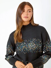 Roman Black Sequin Stripe Knitted Stretch Jumper - Image 4 of 5