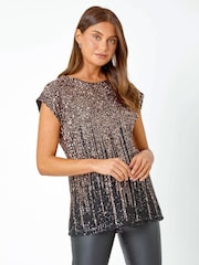 Roman Brown Ombre Sequin Tunic Stretch Top - Image 1 of 5