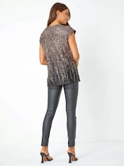 Roman Brown Ombre Sequin Tunic Stretch Top - Image 3 of 5