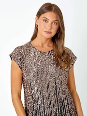 Roman Brown Ombre Sequin Tunic Stretch Top - Image 4 of 5