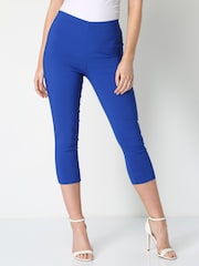 Roman Dark Blue Chrome Cropped Stretch Capri Trousers - Image 1 of 4