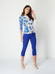 Roman Dark Blue Chrome Cropped Stretch Capri Trousers - Image 3 of 4