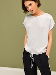 Silver Cap Sleeve Drawstring Detail Top - Image 1 of 5
