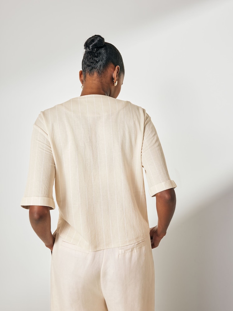 Neutral White Stripe Short Sleeve Waistcoat - Image 2 of 6 Neutral White Stripe Short Sleeve Waistcoat - Image 2 of 6