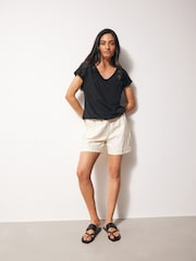 Black V-Neck 100% Cotton Bubble Hem Top - Image 2 of 5