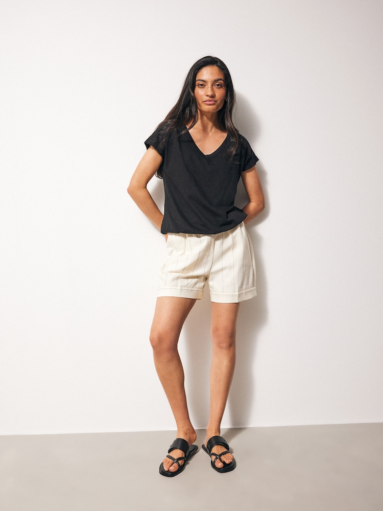 Black V-Neck 100% Cotton Bubble Hem Top - Image 2 of 5