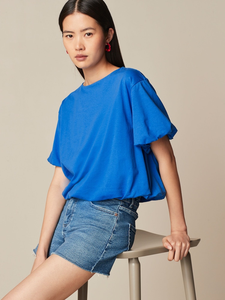 Cobalt Blue Short Sleeve Bubble Hem T-Shirt - Image 1 of 6