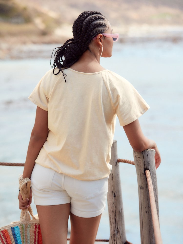 Neutral Short Sleeve Crochet Bubblehem Top - Image 3 of 6