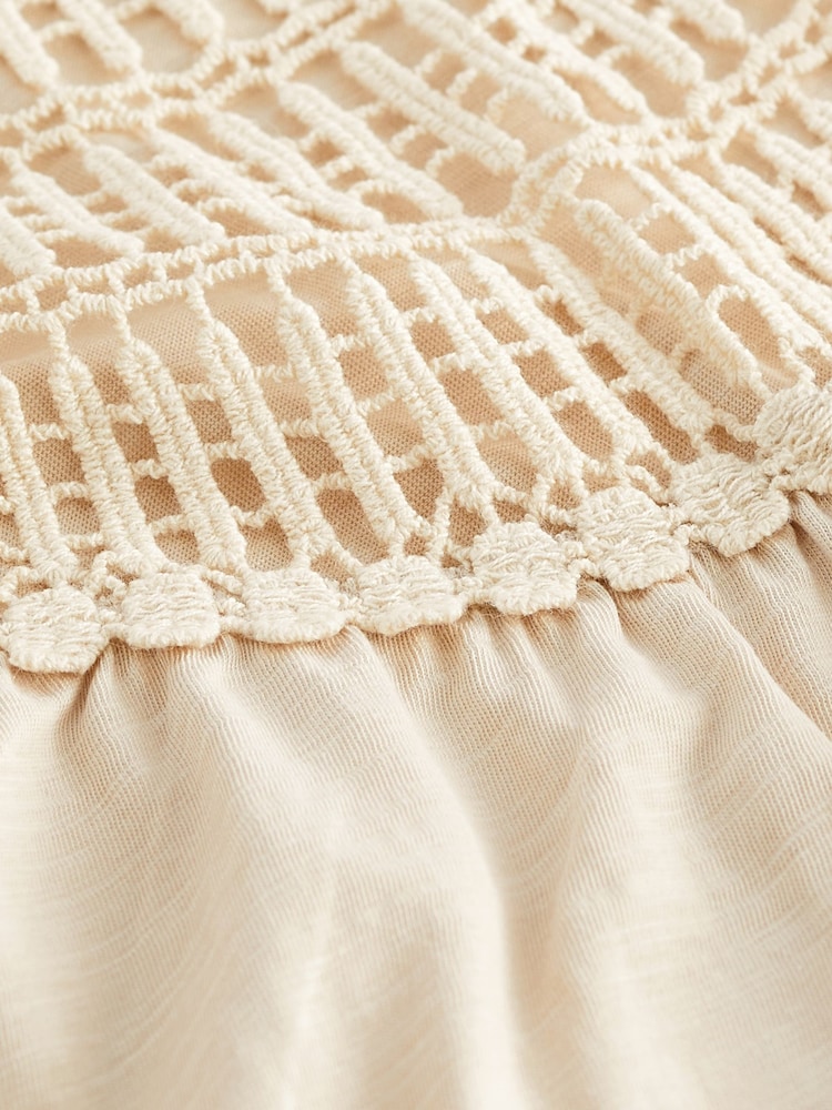 Neutral Short Sleeve Crochet Bubblehem Top - Image 6 of 6
