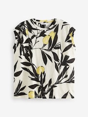 Ecru Lemon Crew Neck 100% Cotton Look Slub Jersey Cap Sleeve Printed T-Shirt - Image 5 of 6