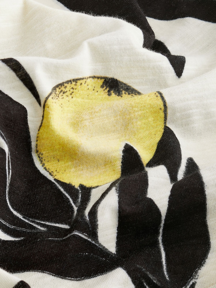 Ecru Lemon Crew Neck 100% Cotton Look Slub Jersey Cap Sleeve Printed T-Shirt - Image 6 of 6