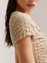 Neutral Textured Twist Front Short Sleeve Top - Image 4 of 7