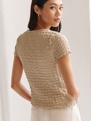 Neutral Textured Twist Front Short Sleeve Top - Image 5 of 7