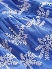 Cobalt Blue Broderie V-Neck Lace Detail Short Sleeve Top - Image 6 of 6